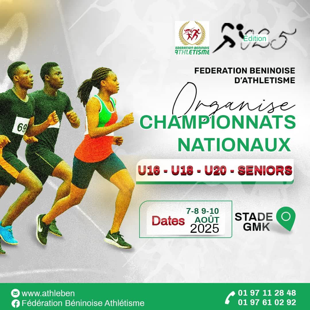 Athlétisme – Championnats nationaux 2025 : Plus de 200 athlètes en piste dès ce vendredi à Cotonou